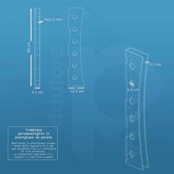 trebbiano porta bottiglie da parete in plexiglass trasparente 6 posti 5